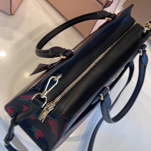 Kate Spade Madison Safiano Leather Medium Rose Toss Print Satchel 
Black Multi - Picture 5 of 16